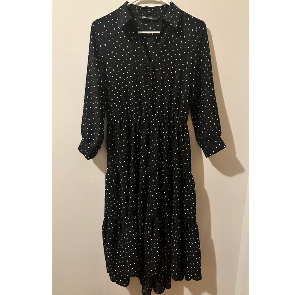 Polka Dot Black Midi Dress Zara